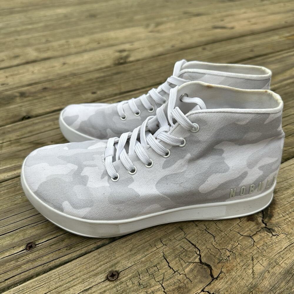 Nobull Shoes Womens 7 Mid Top Trainers White Gray Camo Sneakers Workout Lifting